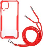 Samsung Galaxy A12 Hoesje met Koord Back Cover Keycord Rood