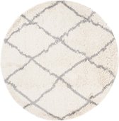 Tapiso Boho Vloerkleed Rond Beige Grijs Shaggy Bohemian Ruit Modern Slaapkamer Woonkamer Hal Maat- 160x160