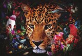 Glasschilderij - Panter Bloemen - 160 x 110 cm
