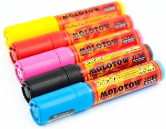 Molotow 327HS Zinc Yellow - Marqueur acrylique jaune - Pointe biseautée 4-8mm - Couleur jaune