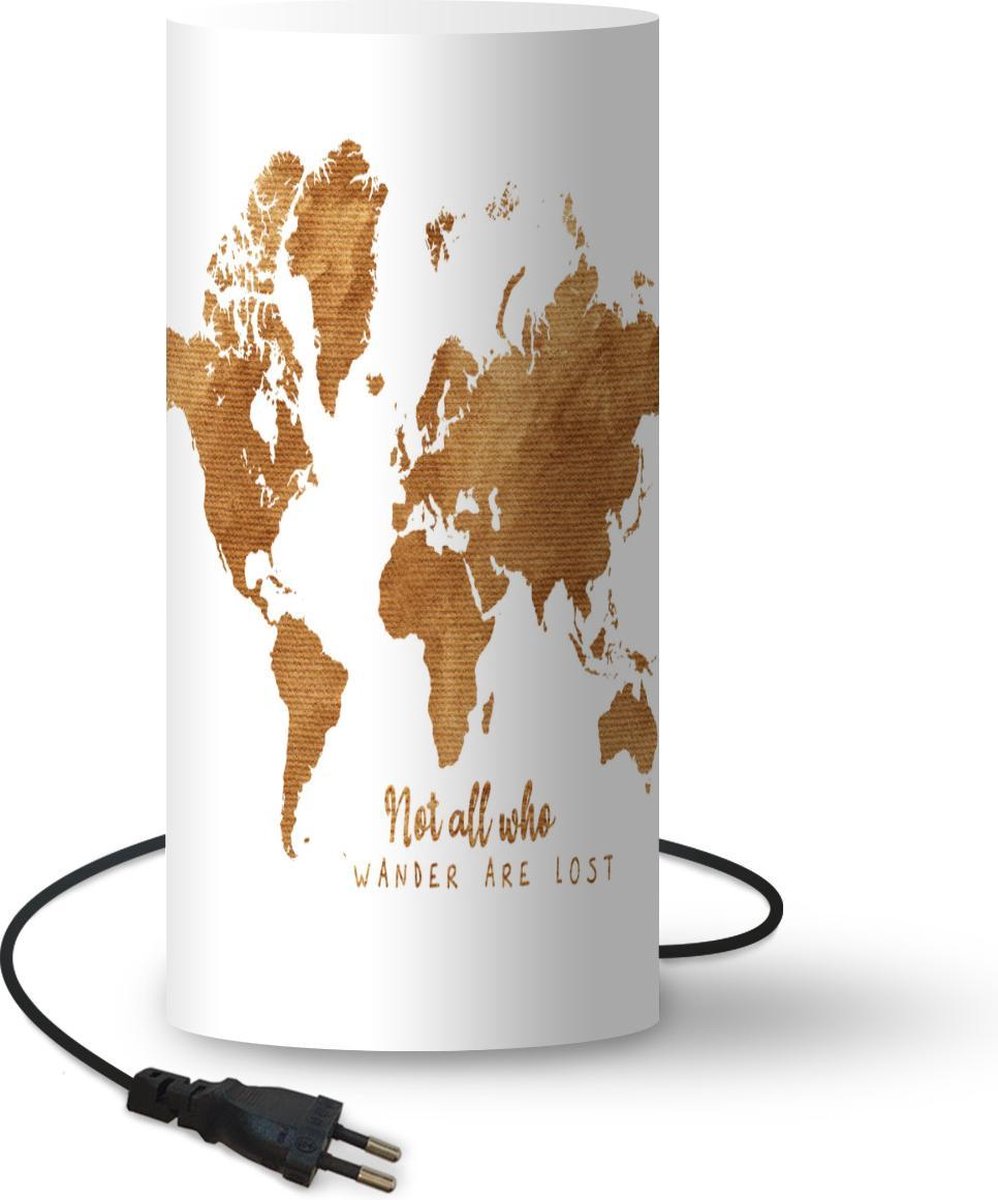Lamp - Nachtlampje - Tafellamp slaapkamer - Wereldkaart - Brons - Touw - 33 cm hoog - Ø15.9 cm - Inclusief LED lamp