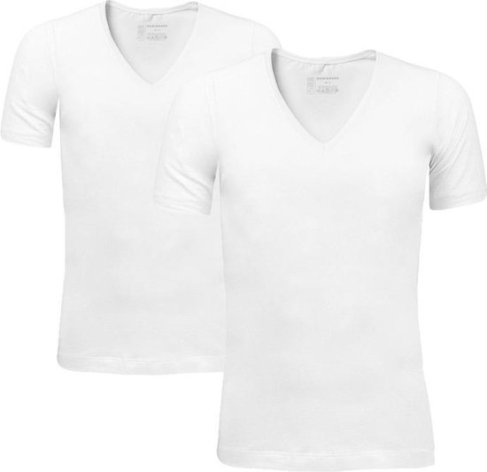 Schiesser - Maat XL - 2-Pack T-Shirt V-hals - 95/5 - Biologisch katoen - Wit