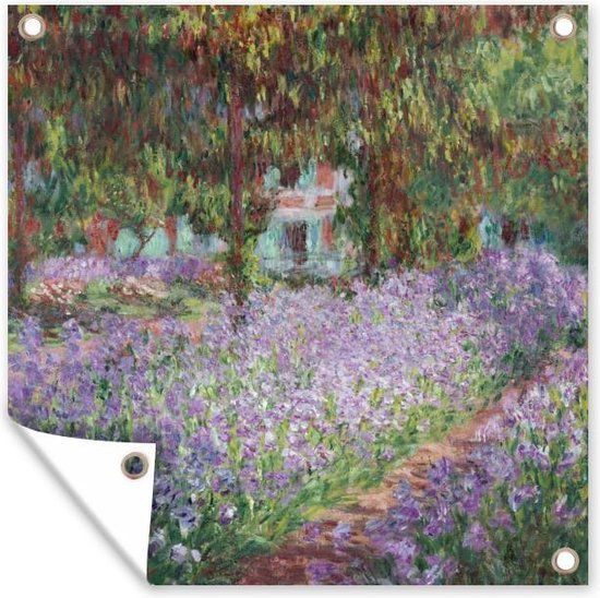 Tuinposters Irissen in Monets tuin - Claude Monet - 50x50 cm - Tuindoek - Buitenposter