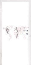 Deursticker Wereldkaart - Marmer - Wit - 80x215 cm - Deurposter