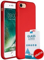 Siliconen Backcover Hoesje iPhone 8 Rood - Gratis Screen Protector - Telefoonhoesje - Smartphonehoesje