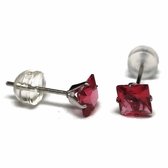 Aramat jewels ® - Zirkonia zweerknopjes vierkant 5mm oorbellen donker roze chirurgisch staal