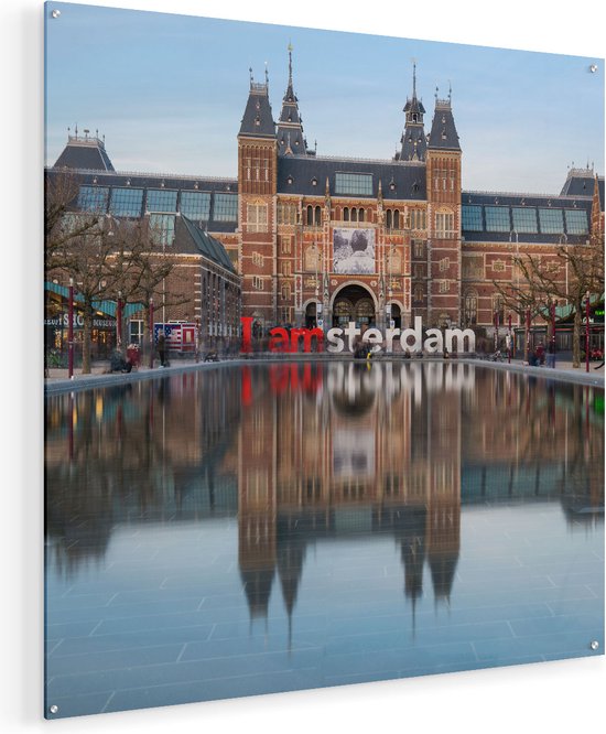 Artaza Glasschilderij - Amsterdam Rijksmuseum - I Amsterdam Tekst - Plexiglas Schilderij - Foto op Glas