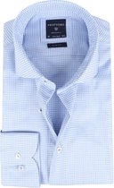 Profuomo Originale slim fit overhemd - dobby structuur - lichtblauw met wit pied de poule ruitje - Strijkvrij - Boordmaat: 41