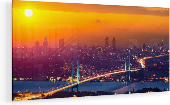 Artaza Glasschilderij - Bosporusbrug In Istanbul Bij Zonsondergang - 120x60 - Groot - Plexiglas Schilderij - Foto op Glas
