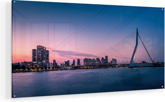 Peinture sur verre Artaza - Pont Erasmus à Rotterdam avec coucher de soleil - 120x60 - Groot - Peinture sur plexiglas - Photo sur Glas
