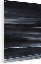 Artaza Glasschilderij - Abstracte Kunst - Zwart met Witte Lijnen - 45x60 - Plexiglas Schilderij - Foto op Glas