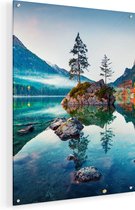 Artaza Glasschilderij - Meer In De Bergen Tijdens De Herfst - 45x60 - Plexiglas Schilderij - Foto op Glas