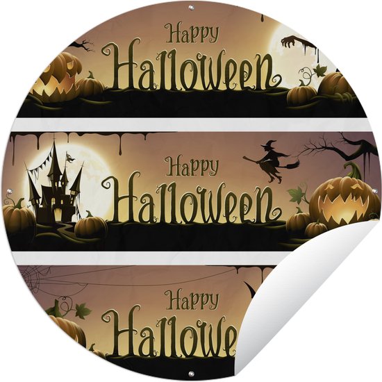 Tuincirkel Een illustratie in drie delen van Halloween - 60x60 cm - Ronde Tuinposter - Buiten