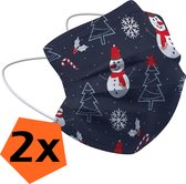 Mondkapje Kerst Wegwerp Donkerblauw - Mondmasker Wegwerp Niet Medisch Mondkapje Sneeuwpop - Kerst Mondkapje Wegwerp Universeel - 2 Stuks