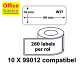 10 x Etiket 99012 - Dymo Compatibel - 36x89mm - rollen 260 labels
