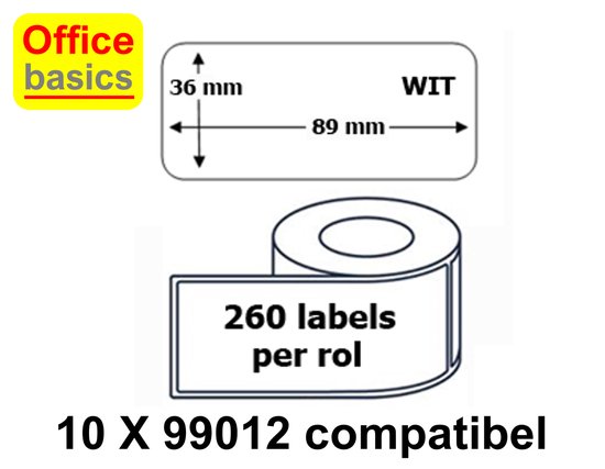 10 x Étiquette 99012 - Compatible Dymo - 36x89mm - rouleaux de 260 étiquettes