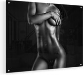 Artaza Glasschilderij - Naakte Vrouwen Lichaam - Erotiek - Zwart Wit - 60x45 - Plexiglas Schilderij - Foto op Glas