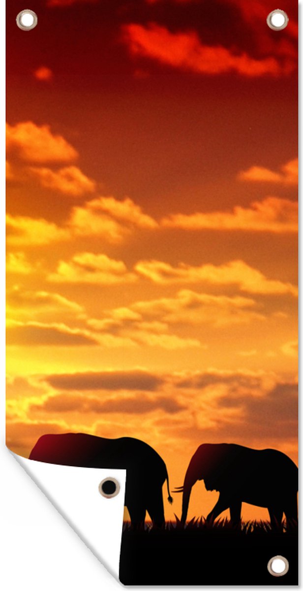 Décoration murale extérieur éléphants dans le paysage avec coucher de