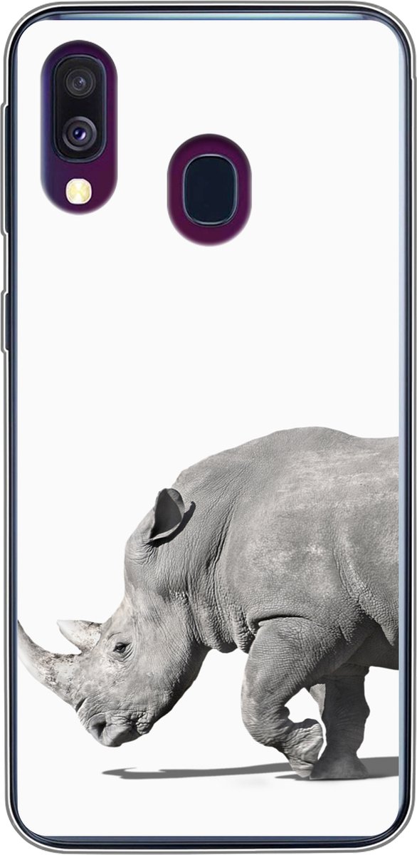 Telefoonhoesje Geschikt voor Samsung Galaxy A40 hoesje - Neushoorn - Dieren - Wit - Siliconen Telefoonhoesje Telefoonhoesje