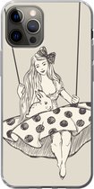 Geschikt voor iPhone 13 Pro hoesje - Meisje in polka-dot jurk met konijn - Siliconen Telefoonhoesje