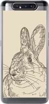 Geschikt voor Samsung Galaxy A80 hoesje - Vintage illustratie van een konijn - Siliconen Telefoonhoesje