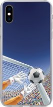 Geschikt voor iPhone Xs Max hoesje - Een illustratie van een keeper die de voetbal tegenhoudt - Jongetje - Meisjes - Kind - Siliconen Telefoonhoesje