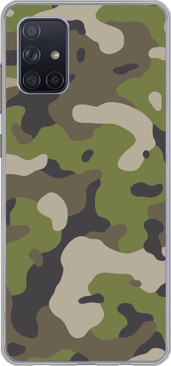 Telefoonhoesje Geschikt voor Samsung Galaxy A51 hoesje - Camouflage patroon met militaire kleuren - Siliconen Telefoonhoesje Telefoonhoesje