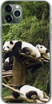 Geschikt voor iPhone 11 Pro Max hoesje - Panda's - Hout - Trap - Siliconen Telefoonhoesje