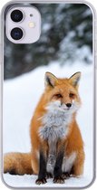 Geschikt voor iPhone 11 hoesje - Vos - Sneeuw - Bos - Siliconen Telefoonhoesje