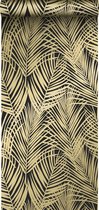 ESTAhome behang palmbladeren zwart en goud - 139318 - 0.53 x 10.05 m