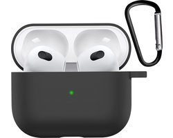 Hoesje - Geschikt voor Apple AirPods 3 - met Clip - Siliconen Hoes - Silicone Case Cover - Zwart