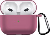 Airpods 3 Hoesje Case Siliconen Hoes Geschikt voor Apple AirPods 3 Case Hoesje Met Clip - Oud Roze