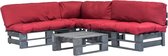 vidaXL 4-delige Loungeset pallet met rode kussens hout