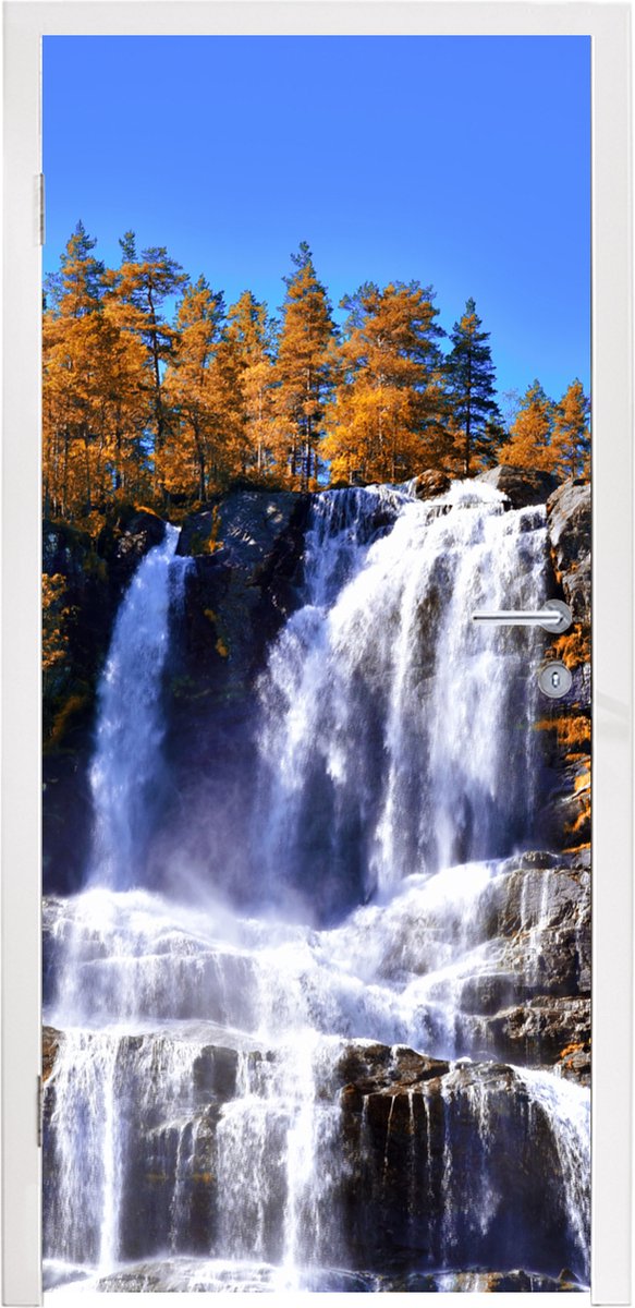 Afbeelding van product StickerSnake  Deursticker Waterval - Noorwegen - Natuur - 90x215 cm - Deurposter