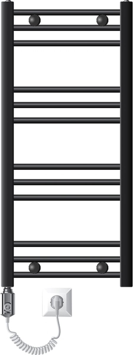 Badkamerradiator Elektrisch met verwarmingselement 300W 400x800 mm Antraciet gebogen met zijaansluiting