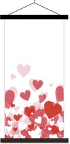 Posterhanger incl. Poster 60x120 cm - Schoolplaat - Een illustratie van een regen van hartjes - Textielposter - Zwarte latten