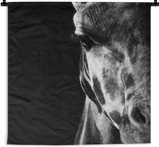 Wandkleed - Wanddoek - Dierenprofiel giraffe in zwart-wit - 90x90 cm - Wandtapijt