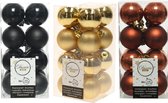 48x Stuks kunststof kerstballen mix zwart/terra bruin/goud 4 cm - Kleine kerstballetjes - Kerstboomversiering