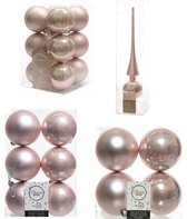 Kerstversiering kunststof kerstballen met glazen piek lichtroze 6-8-10 cm pakket van 45x stuks - Kerstboomversiering