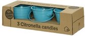 Decoris Citronella kaarsen - in zink potje - set 3x - blauw - 5 branduren
