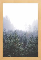 JUNIQE - Poster in houten lijst Misty Forest -30x45 /Grijs