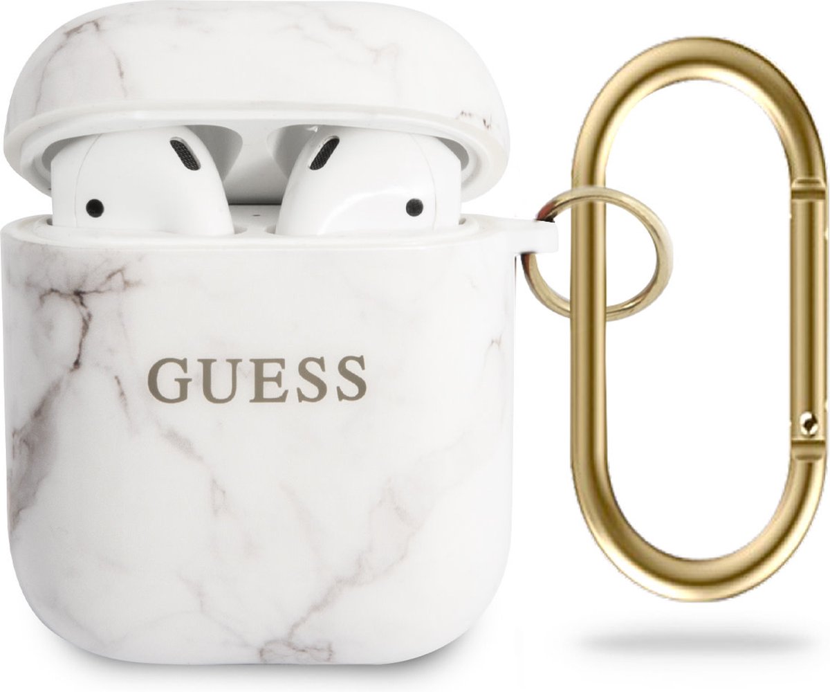 Guess Airpods - Airpods 2 Case - Wit - Marble met Ring