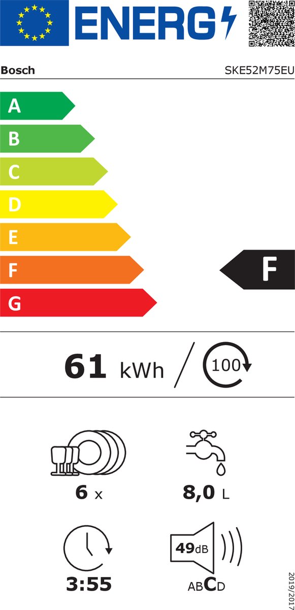 Bosch SKE52M75EU Serie 6 Lave-vaisselle partiellement intégré cm