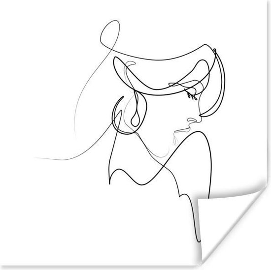 Poster Abstracte line art van een elegante vrouw op een witte achtergrond vierkant - 30x30 cm