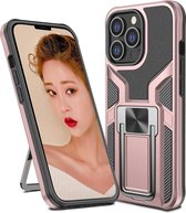 Hoesje Geschikt voor iPhone 13 Mini – Schokbestendig Ultra Slim Soft TPU Cover met kicktand Ringhouder – Rosegoud