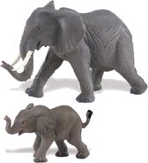 Plastic speelgoed figuren setje olifanten 8 en 16 cm - Safari dieren setje moeder en kind