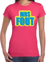 Mrs. Fout t-shirt roze met blauw/gele opdruk voor dames - fout fun tekst shirt / outfit XL