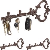 Relaxdays 3x sleutelrekje vintage - sleutel organizer - sleutelrek 3 haken - ophanghaken