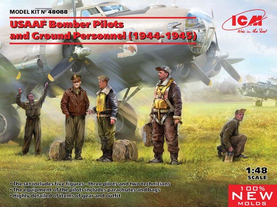 Foto: 1 48 icm 48088 usaaf bomber pilots and ground personnel 1944 1945 plastic modelbouwpakket