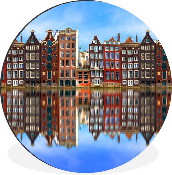WallCircle - Wandcirkel - Muurcirkel - Weerspiegeling van Amsterdamse grachtenpanden - Aluminium - Dibond - ⌀ 60 cm - Binnen en Buiten